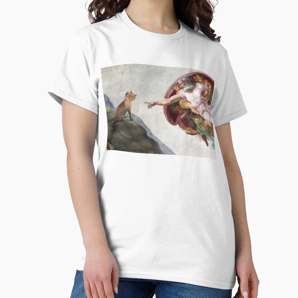 Creation of Cat: Funny Parody T-shirt by Meowchalangelo by Gryphon Bearden Art