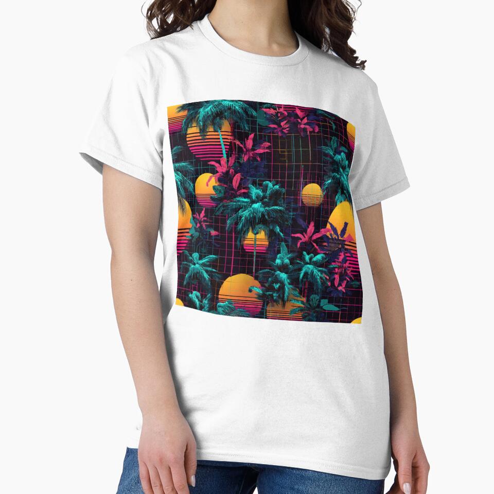 Retro 80s Synthwave Palm Tree Sunset Grid by NicolasGlowArt