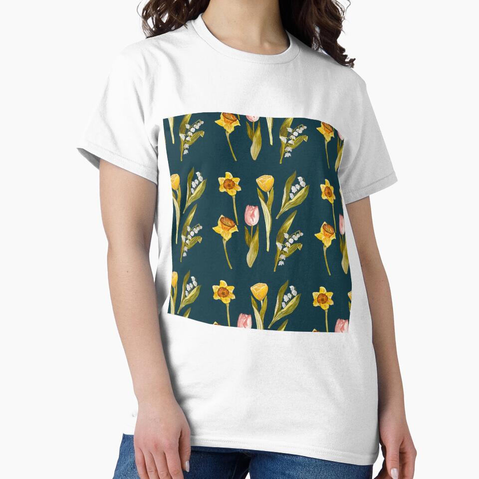 Daffodil tulip snowdrop Easter a seamless pattern blue by Yana Mustafina | Boho Soulful Designs