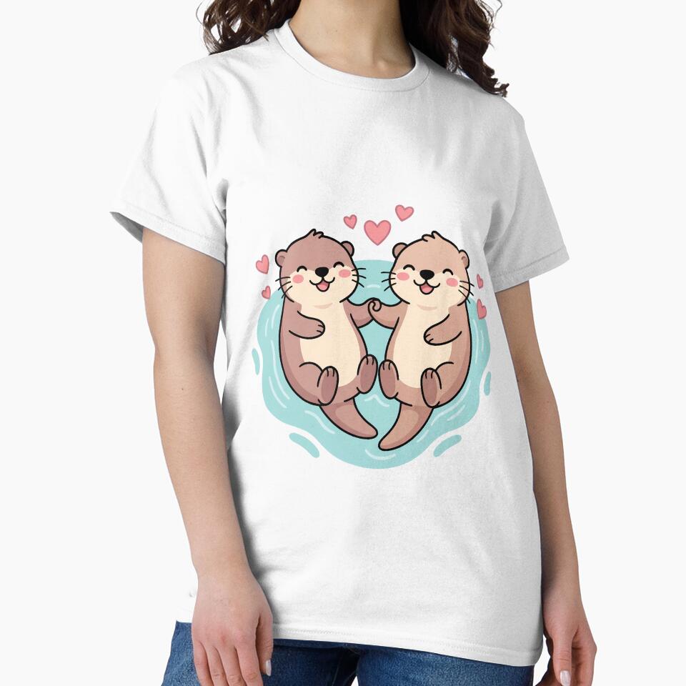 Cute Sea Otters Holding Hands Cute Couple Art by BobbyTee Merch