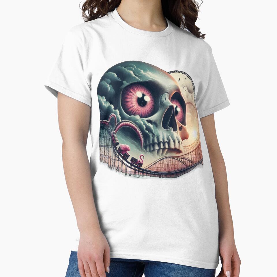 Pink Eyes Skull Rollercoaster Surreal Dreamscape Art by LujziWorld
