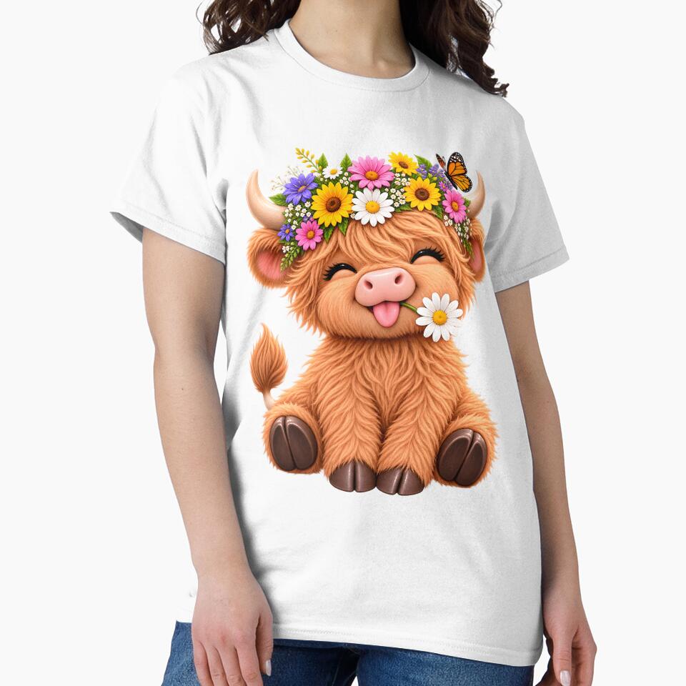 Cute Highland Cow with Flower Crown by TinyWeird