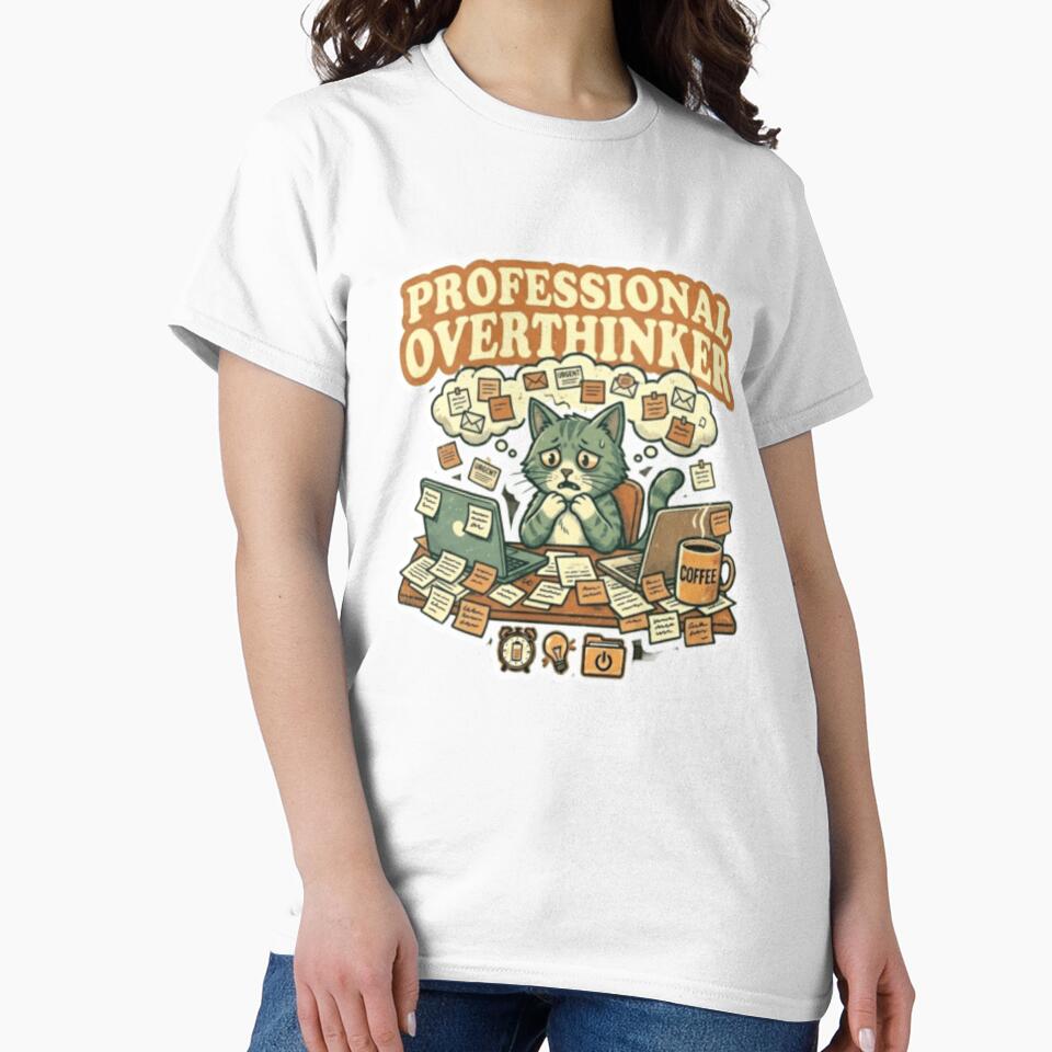 Professional Overthinker Cat – Funny Introvert Work Humor by Dada-arts