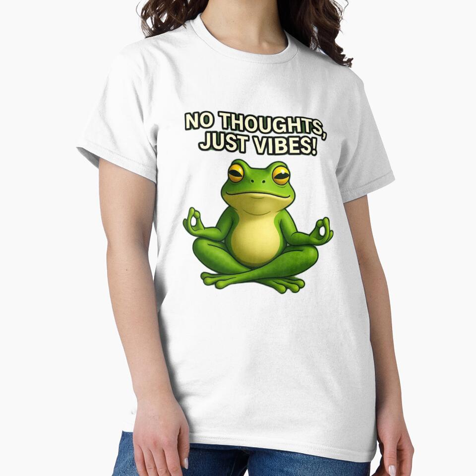 No Thoughts Just Vibes Meditating Frog - Zen Yoga Frog Cartoon by RohiMade