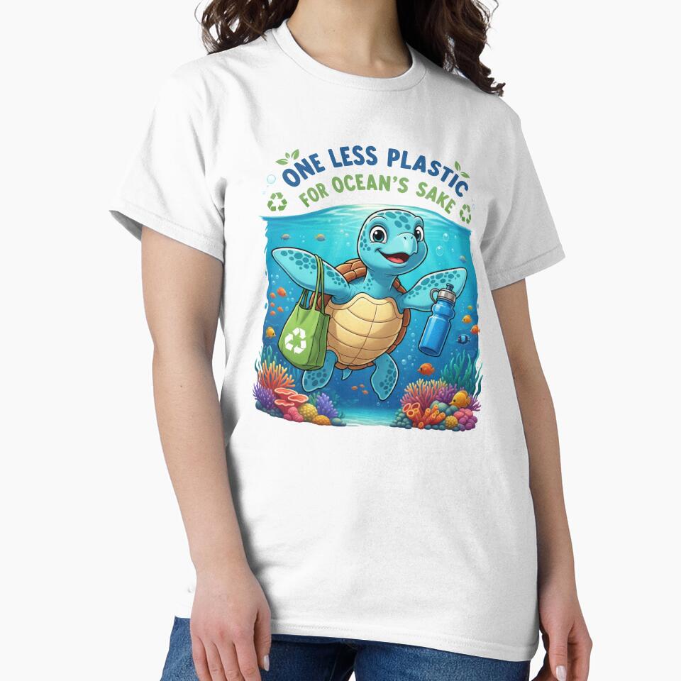 white One Less Plastic for Oceans Sake Environmental Turtle with Reusable Bag by zoughlal