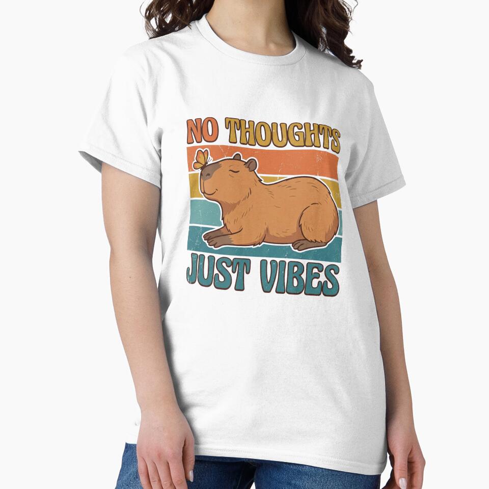No Thoughts Just Vibes Capybara Funny Retro Vintage 70s Sticker by Pingi-shop