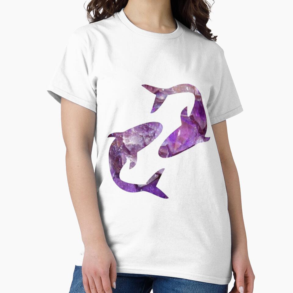 Pisces Zodiac Symbol Silhouette Design With February Birthstone Amethyst Background by TacoRose