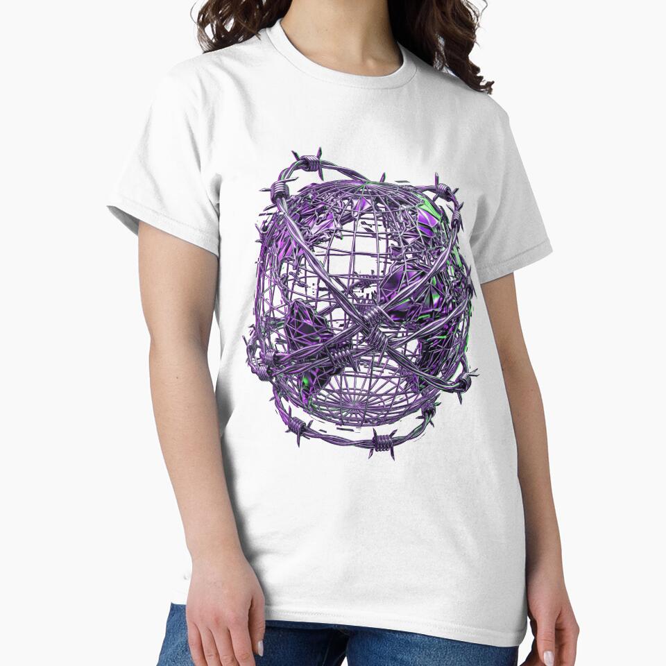 Cyber Grunge Barbed Wire Globe | Futuristic Y2K Chrome World Graphic by ohayozriva