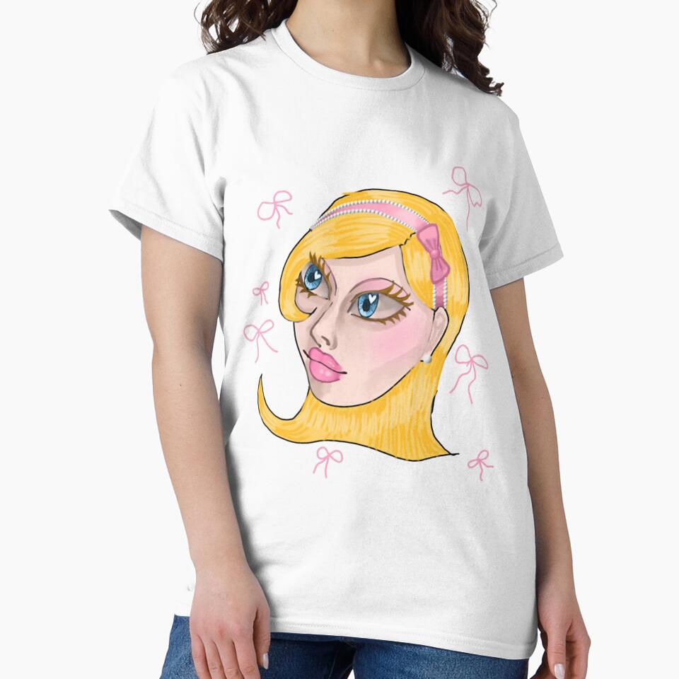 Coquette Blonde Girl Aesthetic  Cute Pink Bow Portrait by GamJofop
