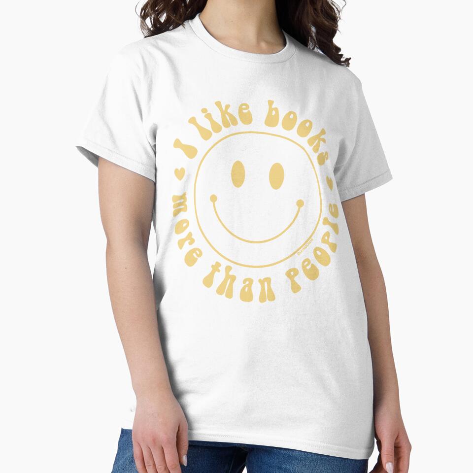 I Like Books More Than People / Bookish Aesthetic Pastel Yellow Smiley Face Book Obsessed Gifts For Kindle Readers Merch Tbr Booktrovert Ya Romance by Latinoladas