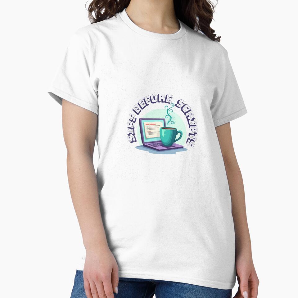 Sips Before Scripts | Coffee for Coders – Dev Sticker & Shirt Design by MasterShiffu