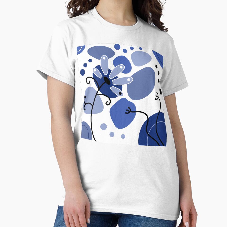 Vibrant Blue Whimsical Boho Flower Design by Sartoris Art