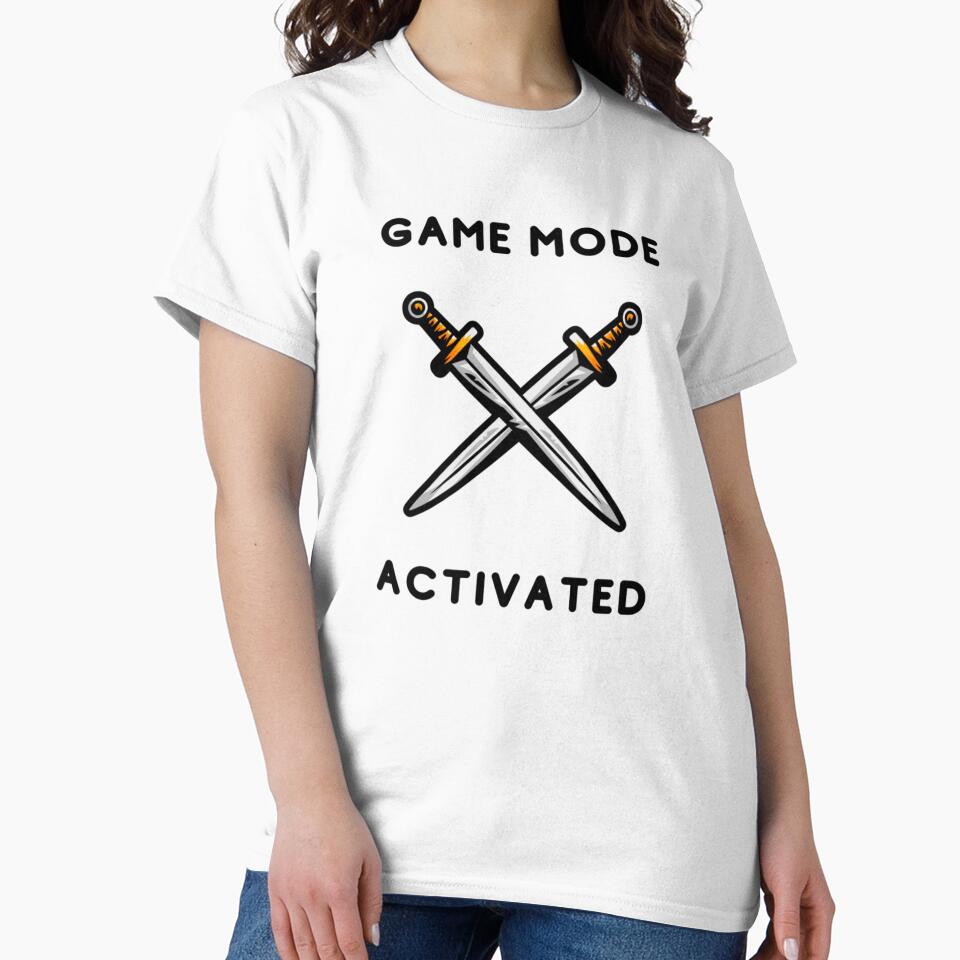 Game mode activated - Two crossed blades - Text based design illustration - Black text by Nemesiscrowd