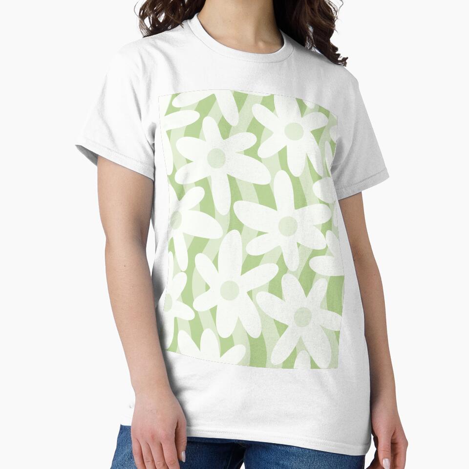 Trippy Wavy Flowers Pastel Sage Green Pattern by kierkegaard
