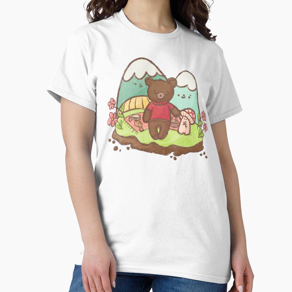 Bear and mushroom on a picnic by Lorajean Gudmundsen