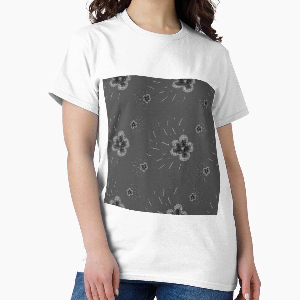 Flower flora stroke simple sketch grey pattern by Yana Mustafina | Boho Soulful Designs
