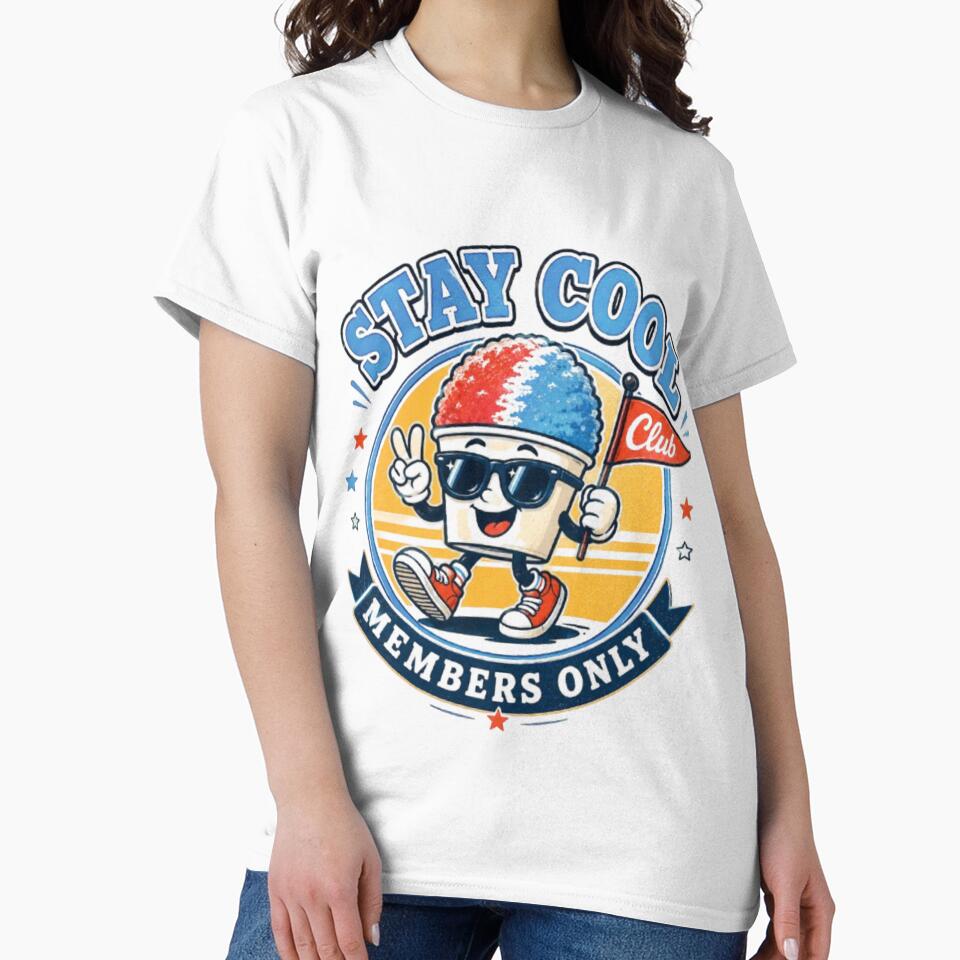 Stay Cool Club Retro Snow Cone Mascot Vintage Summer Sticker T-Shirt by TulipsArtDesigns