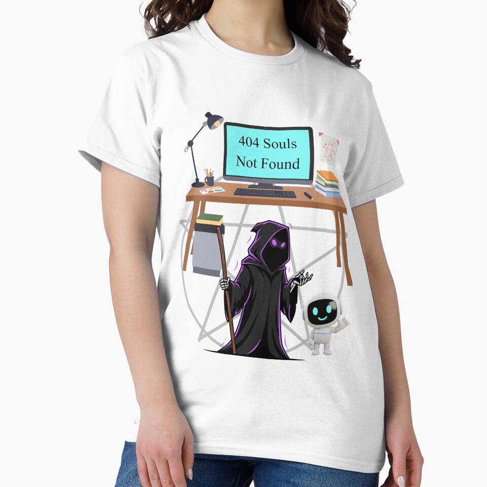 Funny IT Programmer T-Shirt Tech Grim Reaper 404 Error Coding Joke Halloween Gift for Engineer by E20STUDIO