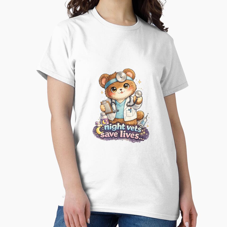 Night Vets Save Lives Kawaii Bear Art – Cute Vet Doctor Cartoon Illustration by Paws-nd-Prints