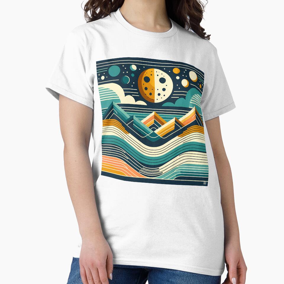 Geometric Moon Over Layered Mountains by InkSmithery