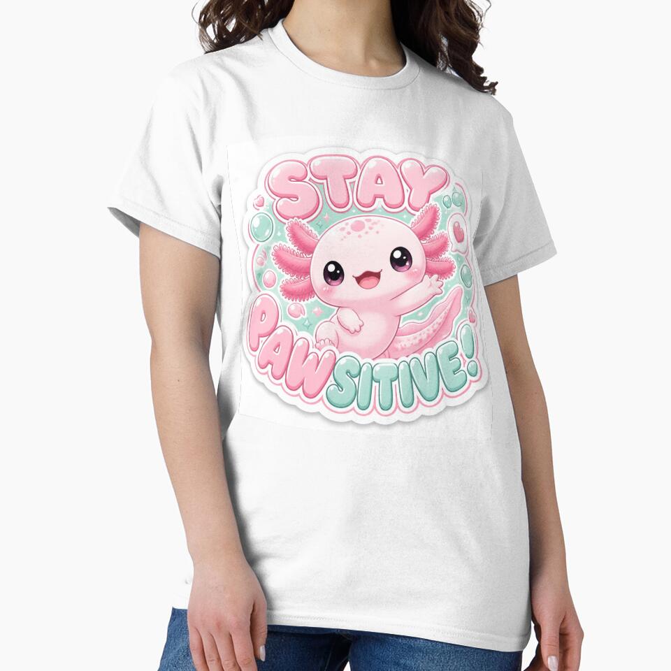Stay Pawsitive Cute Axolotl | Kawaii Pink Axolotl Sticker | Funny Axolotl Gift | Positive Quote by Cosmic Zodiac Studio