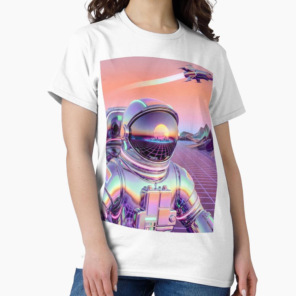 Retro Futuristic Chrome Astronaut in Synthwave Landscape by Rachet Dome