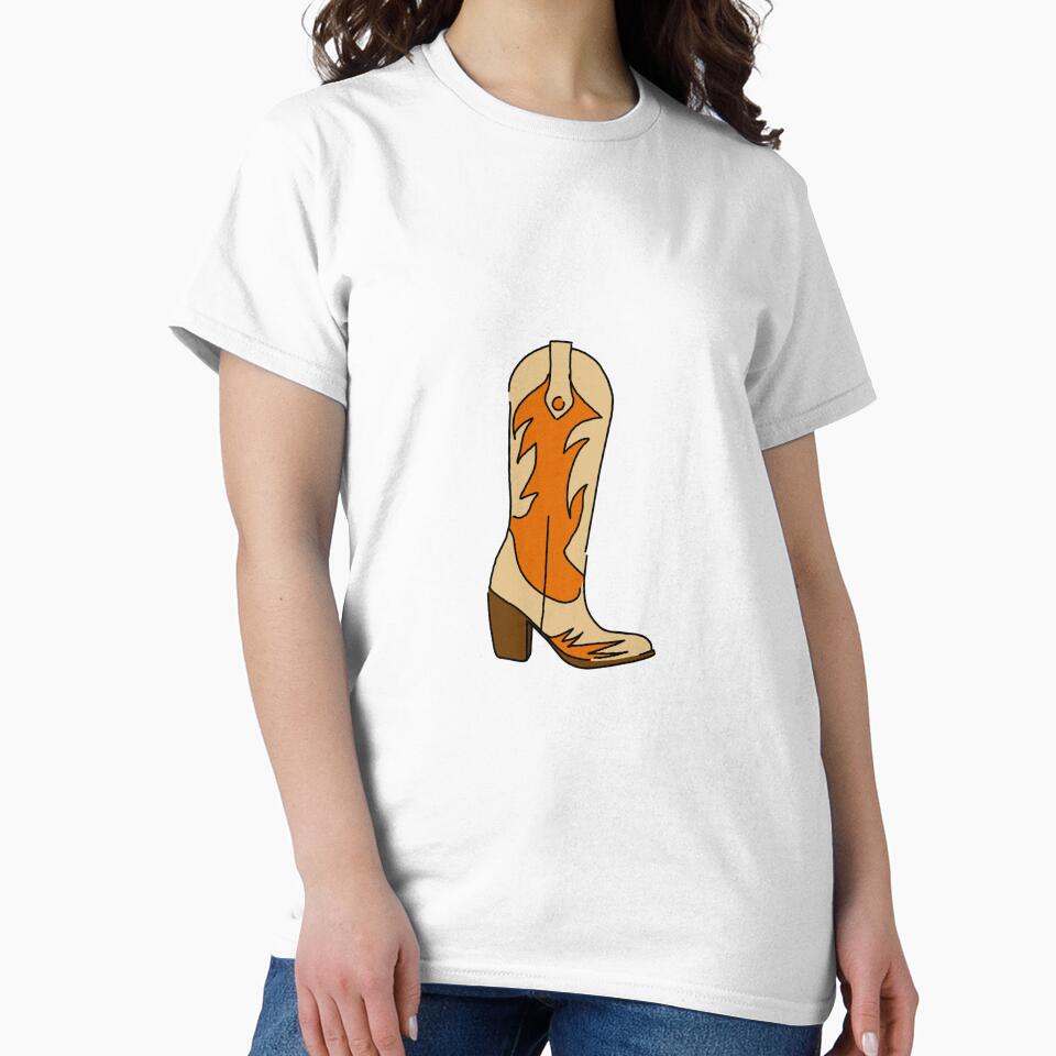 Cowgirl Boots Illustration in Orange and Beige – Western Aesthetic Cowboy Boot Art by Rosadraws