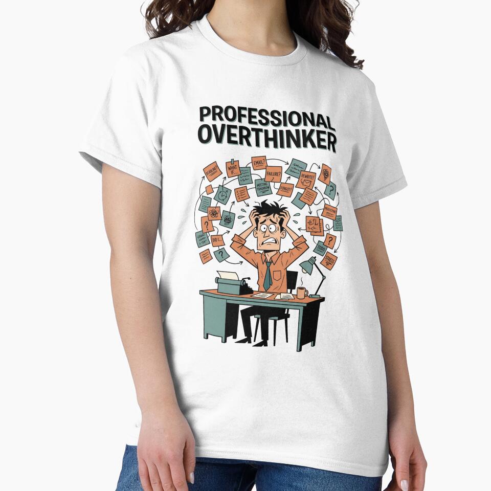 Professional Overthinker Anxious Desk Worker Cartoon by Fenay Designs