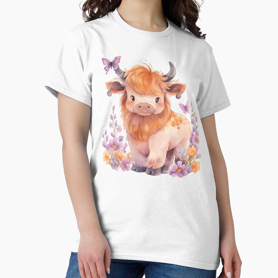 Highland cow with flowers and butterfly by xiao xuans