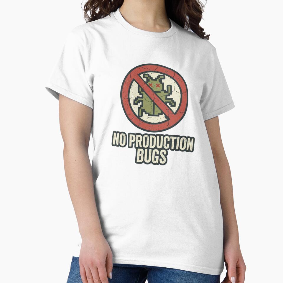 No Production Bugs Retro Pixel Art Graphic for Tech Workers by chattsuede
