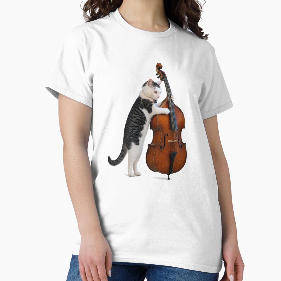 Cool cat playing upright bass by drygulchshop