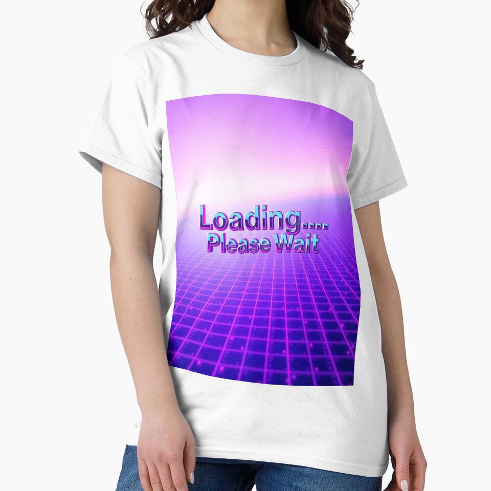 Loading Please Wait – Y2K Retro Chrome Vaporwave Tee Design by CMdigit