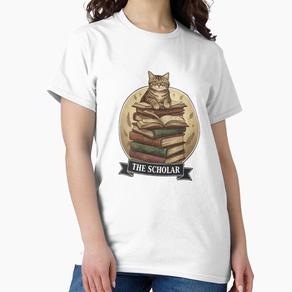 The Scholar – Librarian Cat with Glasses and Old Books by Petzzz