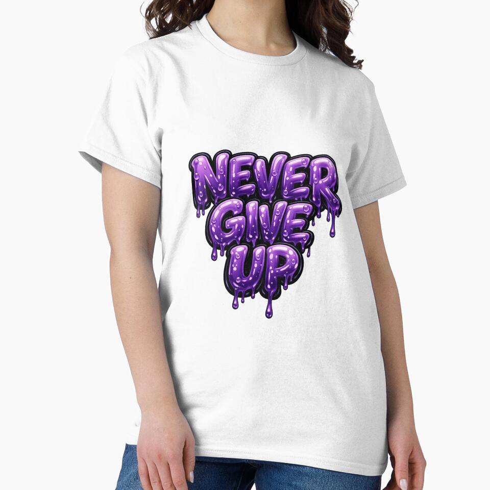 Never Give Up Purple Drip Typography  | Motivational Streetwear  | Y2K Slime Lettering by PIXENTRA