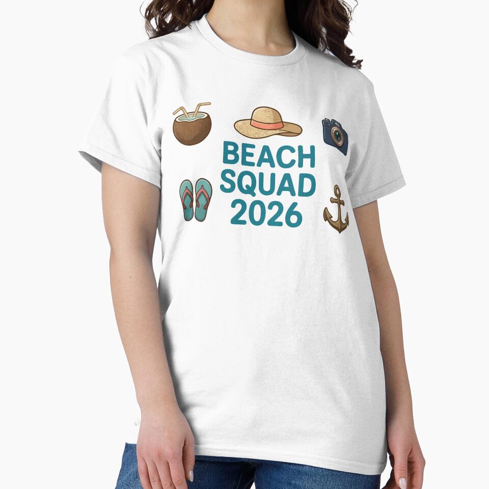 Beach Squad 2026 Summer Essentials Vacation Icon Art by PixelWaveBD