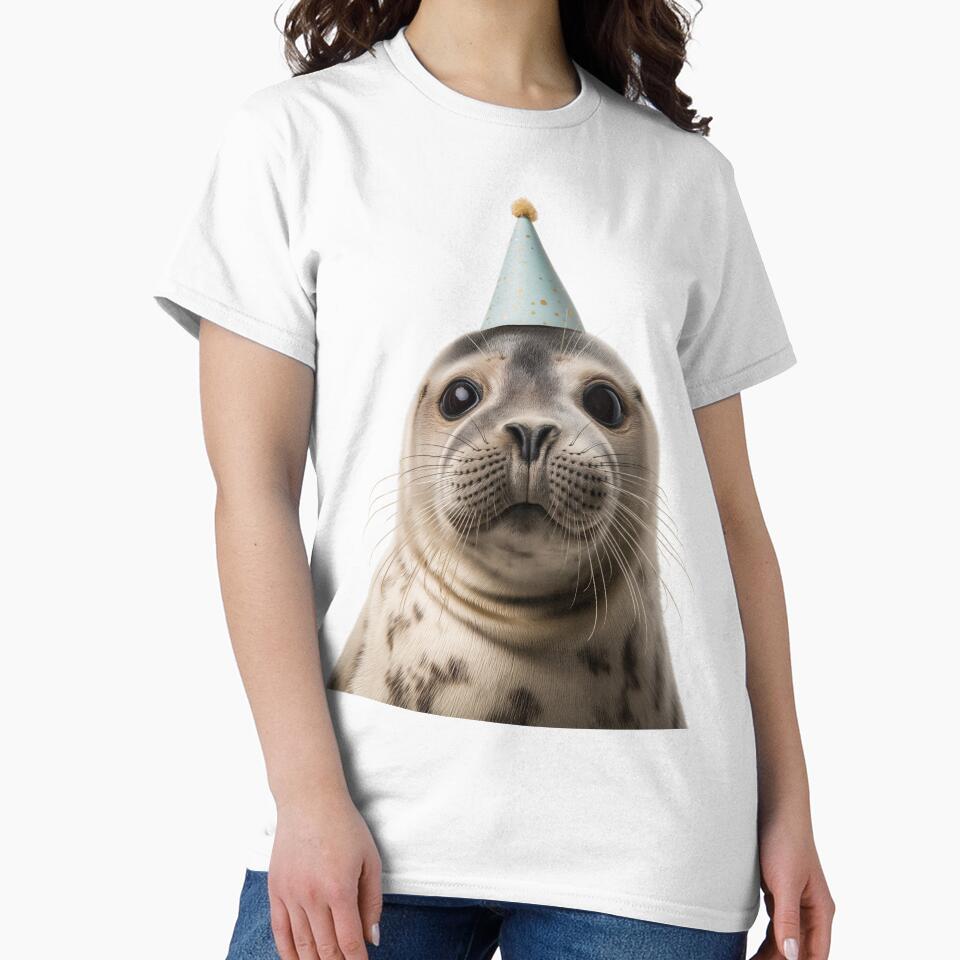 Cute Seal with Party Hat Birthday Celebration by LazyOwlStore