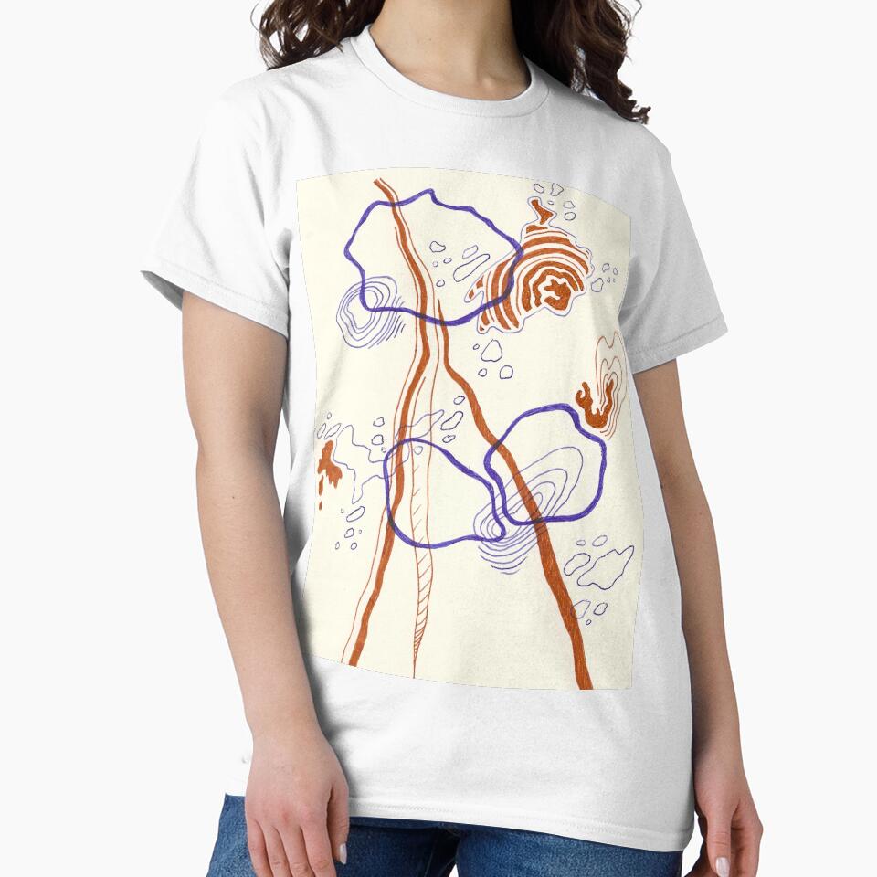 "Water Shapes" Abstract Bronze and Blue Line Color Messy Doodle by BOKEbyTC