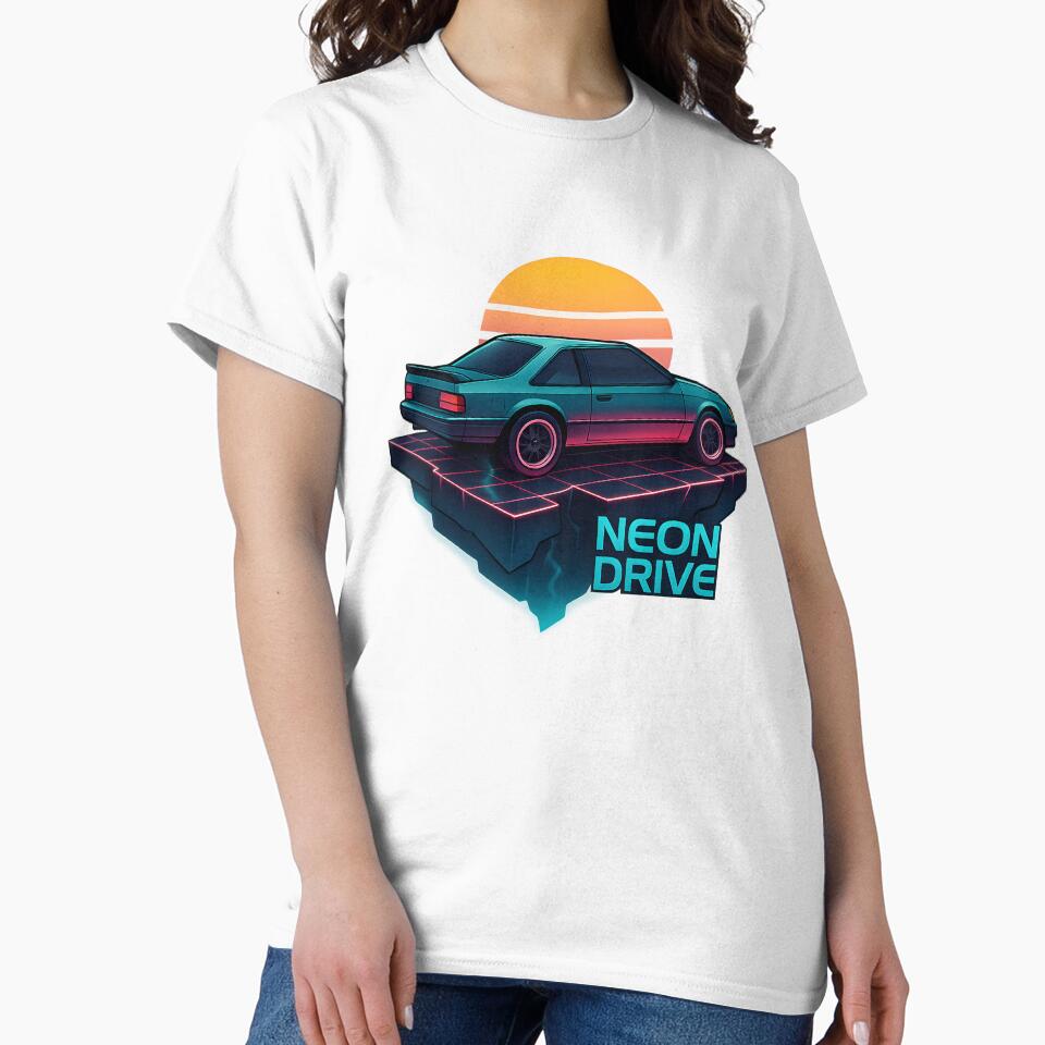 Neon Drive Retro Sunset Car Art by MysticArtisan