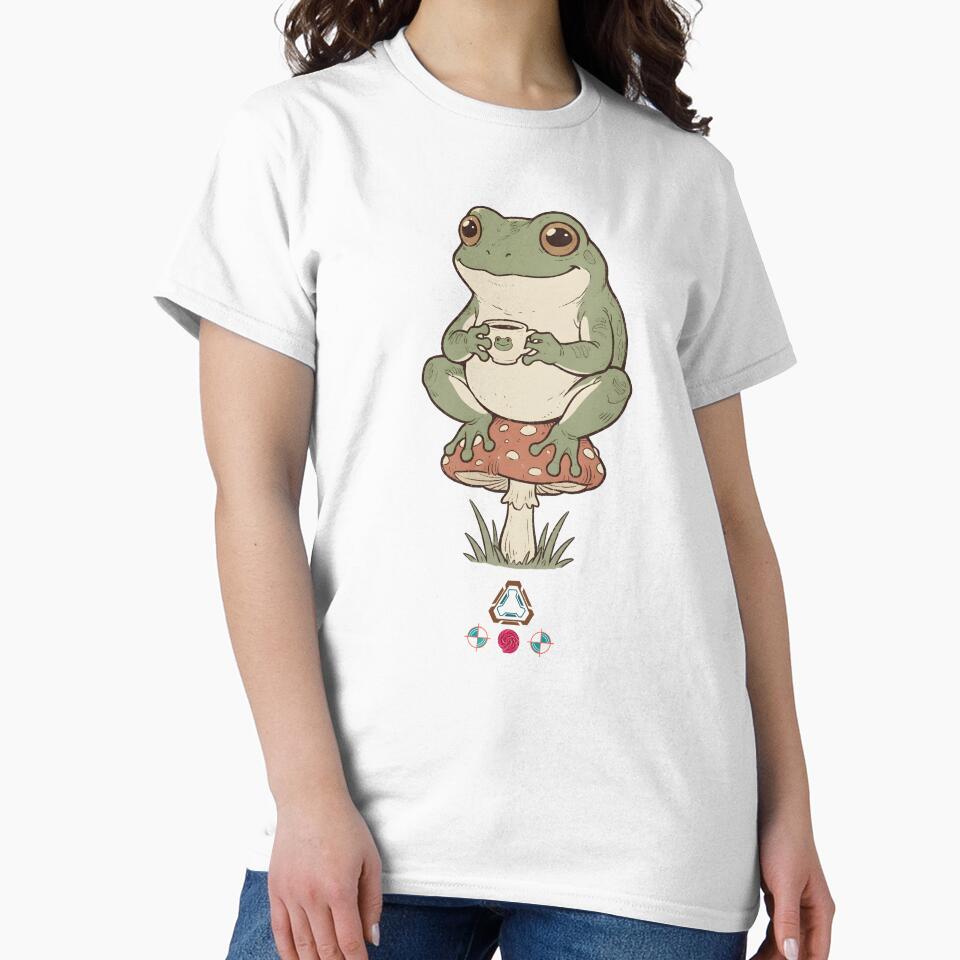 Cottagecore Frog Sipping Coffee on a Toadstool by Whimsy Trail Co