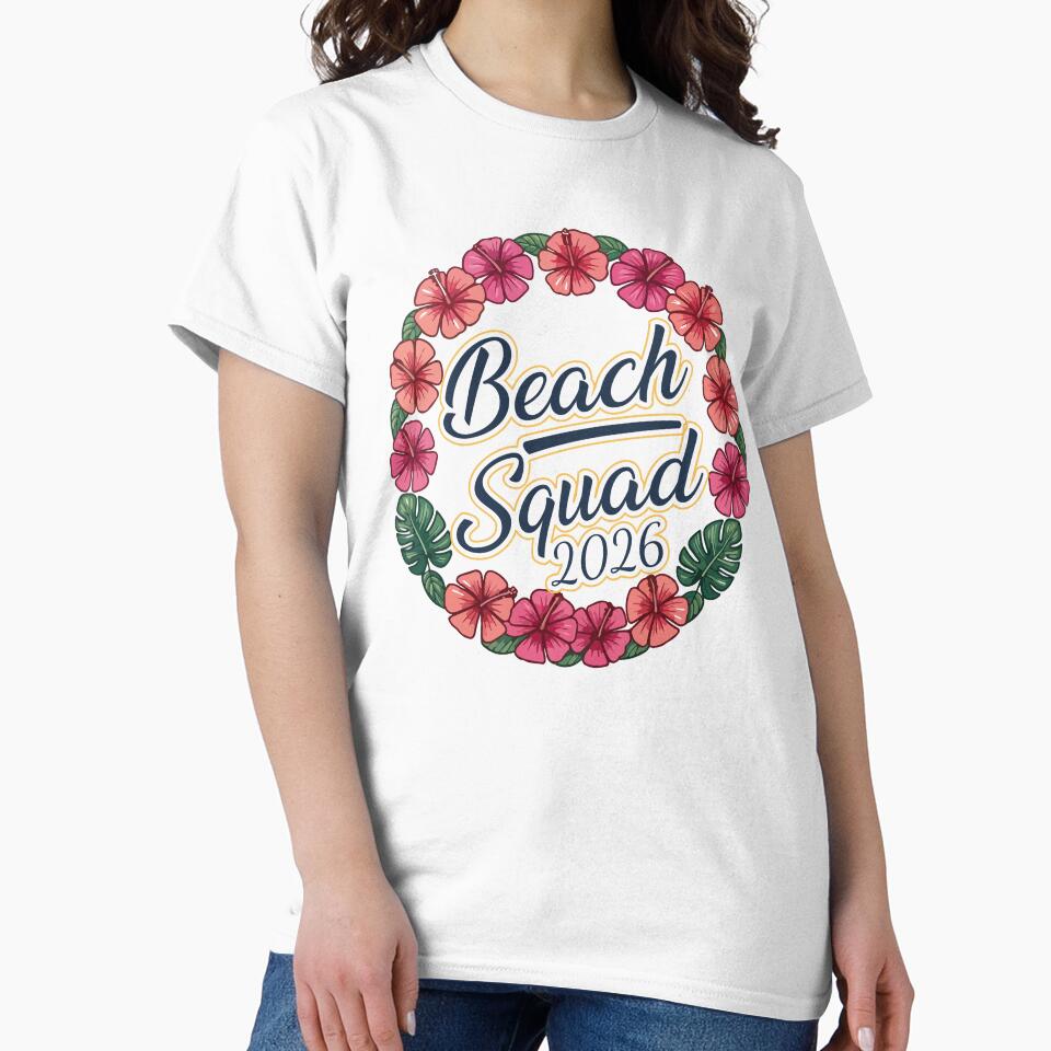 Beach Squad 2026 Tropical Hibiscus Floral Summer Vacation Art by PixelWaveBD