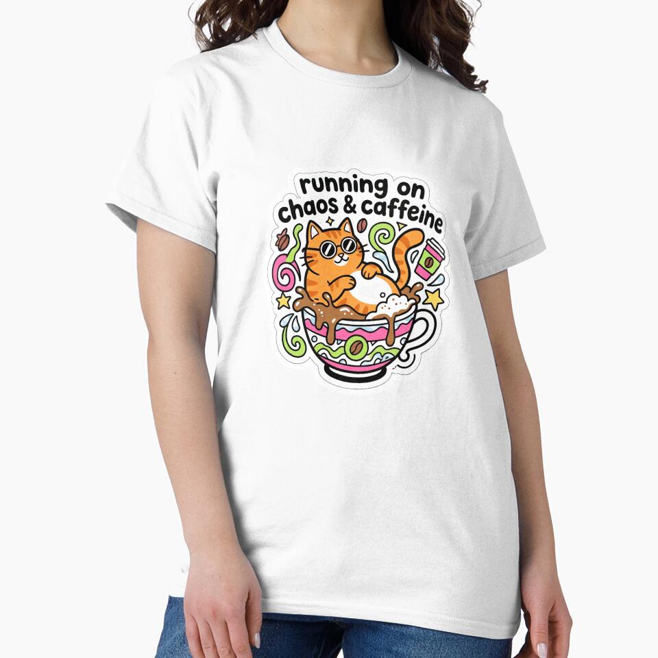 Running on Chaos & Caffeine Cat Sticker | Funny Orange Tabby Coffee Sticker | Cute Cat Lover Gift | Laptop Water Bottle Decal by Pawfect Prints