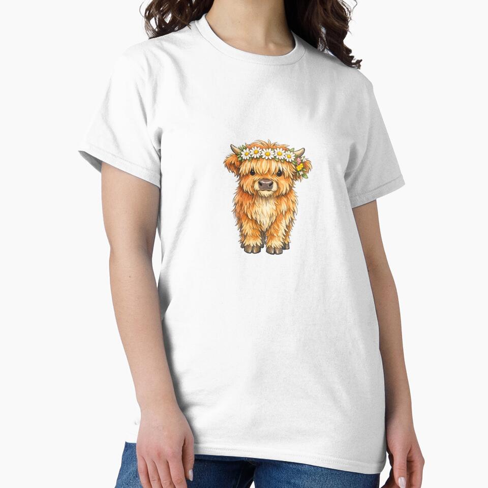 Fluffy Highland Cow Calf with Daisy Crown by eignvalue