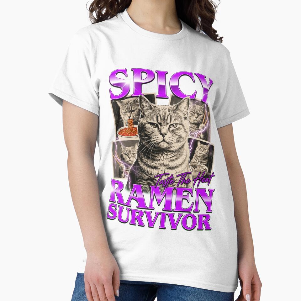 Spicy Ramen Survivor Retro Cat - Cat Ramen Bootleg Style Funny Meme by Bongocomic