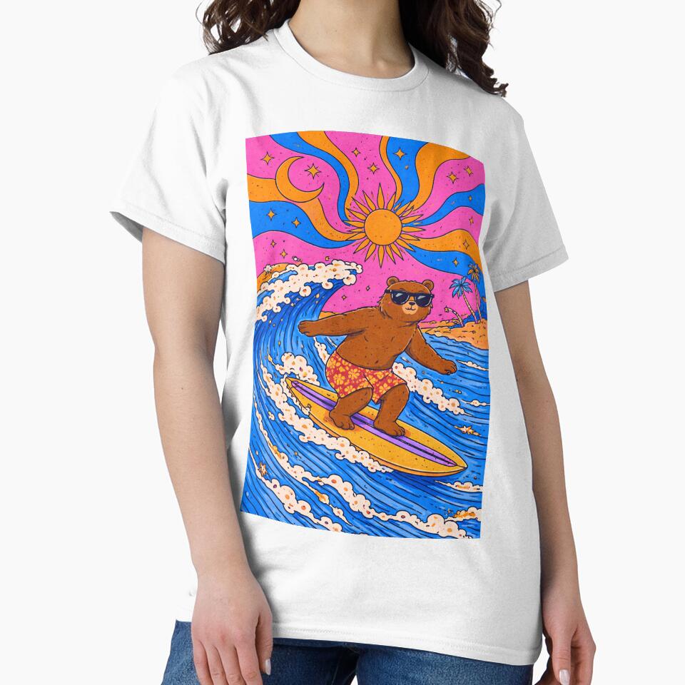 Cool Surfing Bear with Sunglasses – Funny Psychedelic Surf Art by DrizzyV