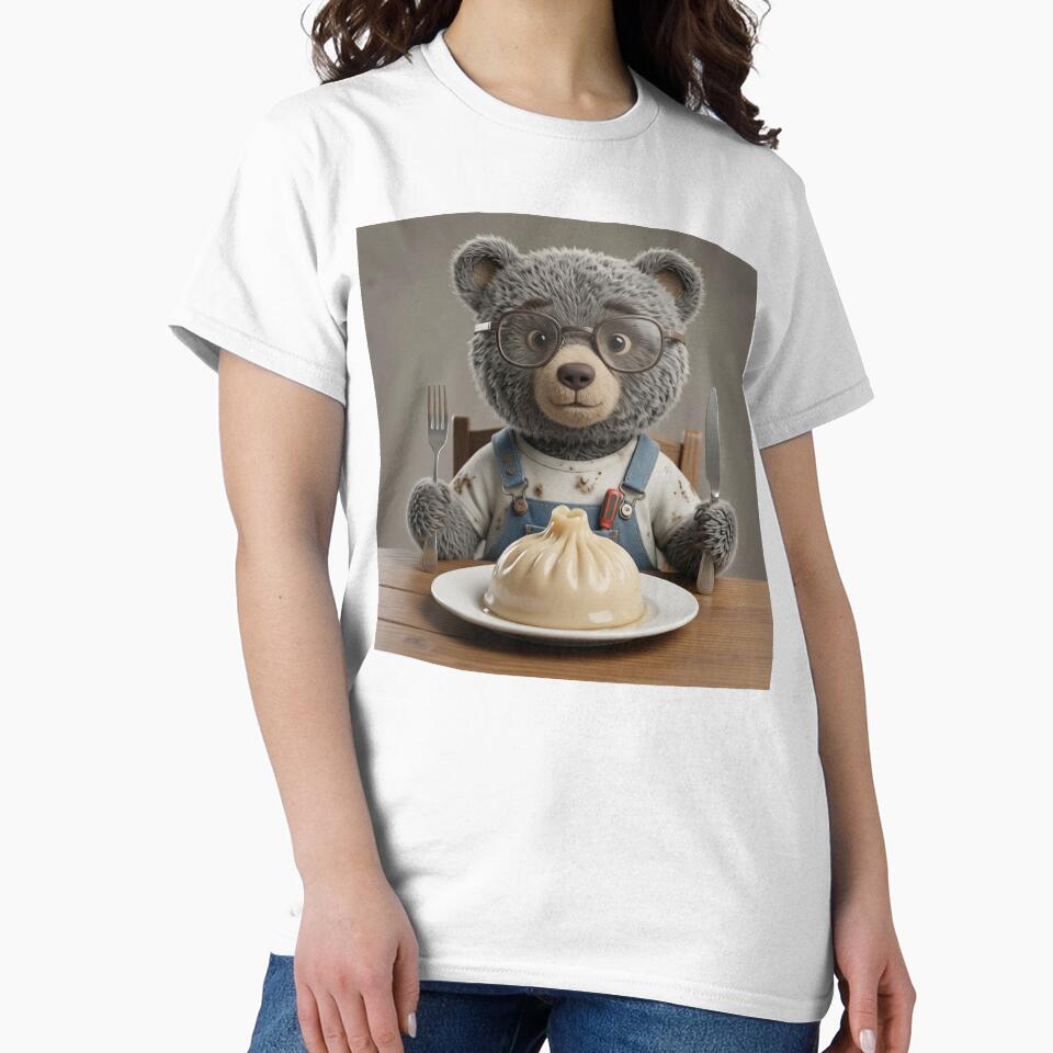 Cute Bear Eating Khinkali Funny Foodie Art Print by LenNo9881