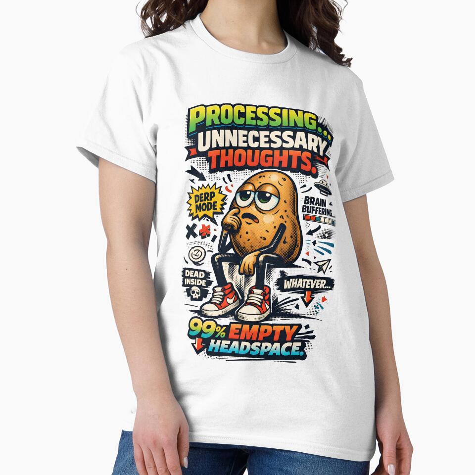 Thinking Potato Processing Unnecessary Thoughts Retro Comic Art - Funny Relatable Mental Health Design by Vivaan Studio by Vivaan Studio