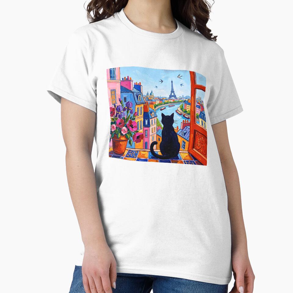Black Cat parís Window View Art by Timegraf