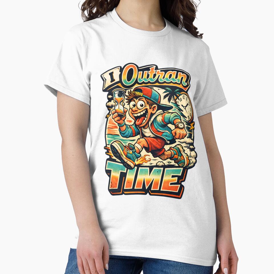 I Outran Time Funny Retro Pop Aesthetic - Motivational Time Management Satire Art - Vintage 90s Nostalgia Graphic - Summer Beach Sunset Glitch Core Design for Dark Humor & Tech Enthusiasts by Vivaan Studio