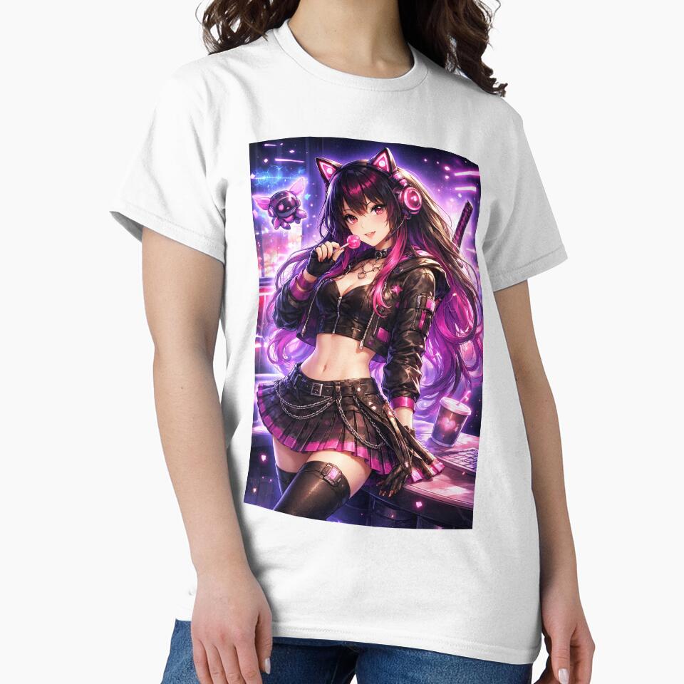 Neon Cyberpunk Catgirl Anime Girl Lollipop Aesthetic by AnimDream
