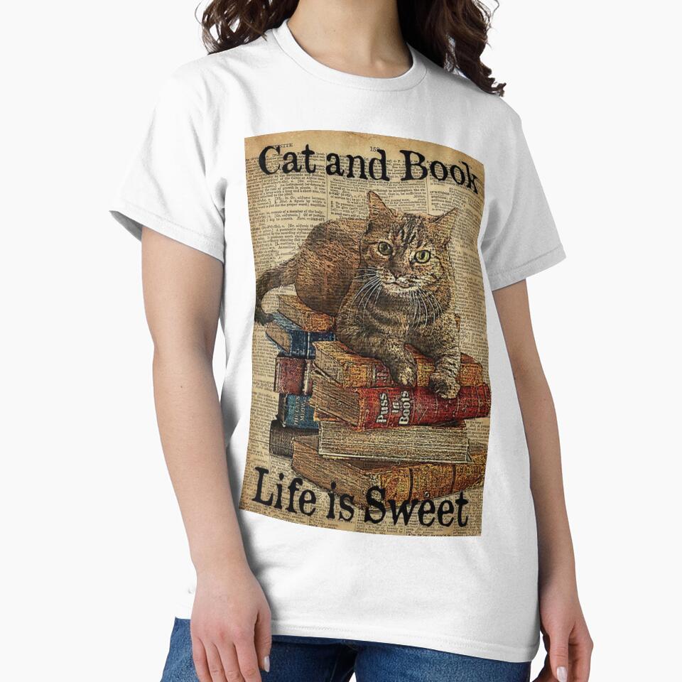 Cat and book life is sweet by NanLeArt